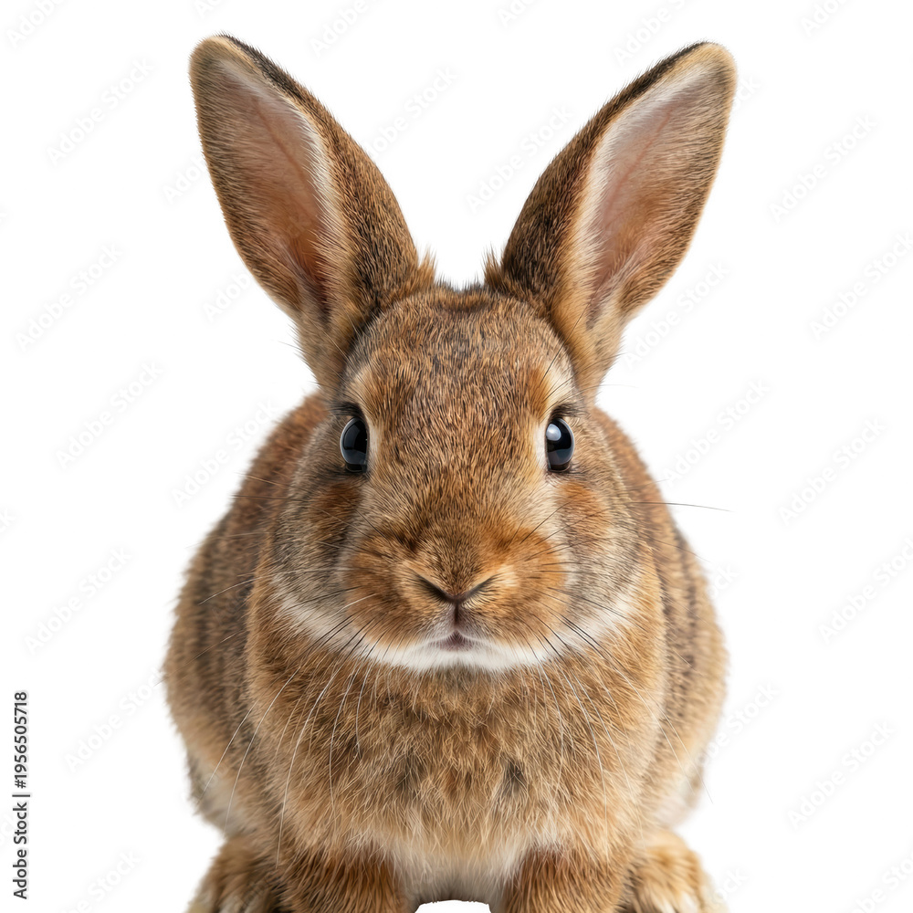 Obraz premium Frontal Portrait of a Brown Rabbit with Large Upright Ears