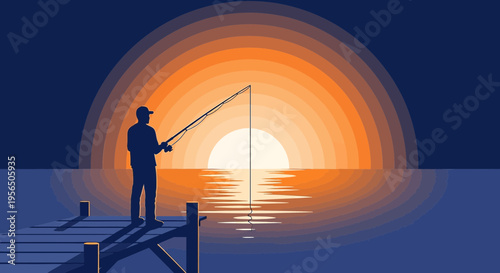 Serene angling pursuit at twilight a solitary fisherman's silhouetted dedication