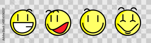 Yellow smiley face. Happy smiley. Emoji. On transparent background.