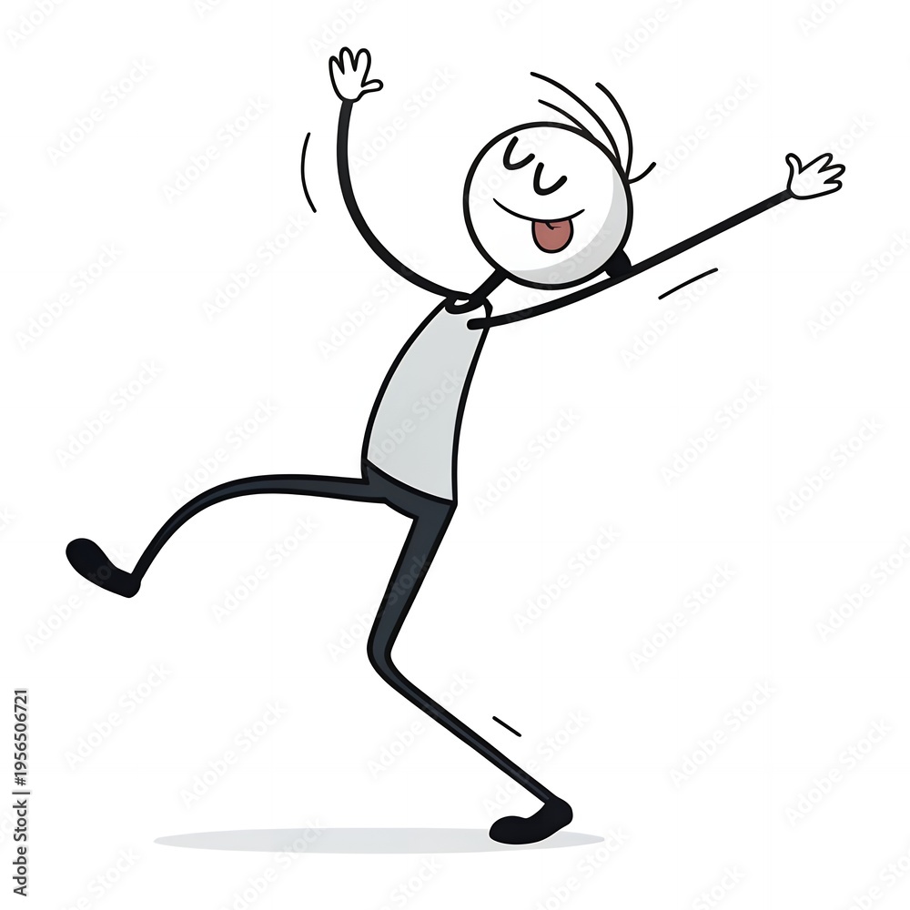 Fototapeta premium Joyful Stick Figure Dance Happy Fun Cartoon Illustration