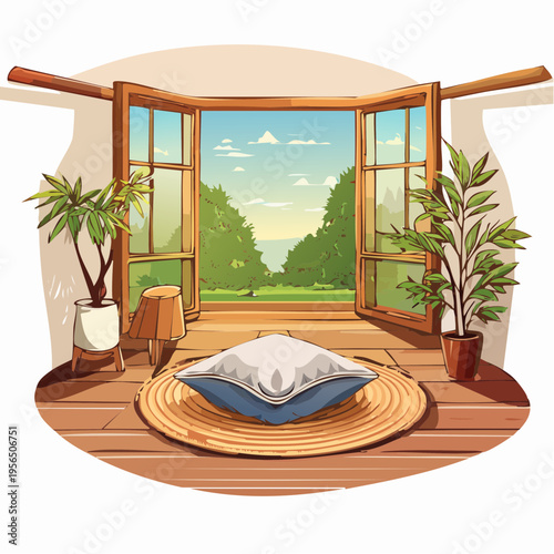 Minimalistische Japandi Meditationsecke mit ruhiger Atmosphäre