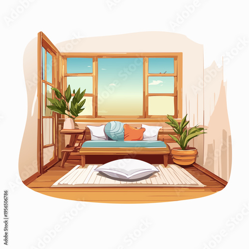 Minimalistische Japandi Meditationsecke mit ruhiger Atmosphäre