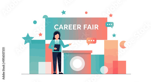 Professional Illustration of a Career Fair Recruitment Event for Job Seekers