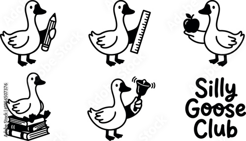 Silly goose club line art set with playful goose icons for classroom design