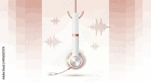 Refined elegance: headset showcasing audio waveform in a tranquil pastel color palette