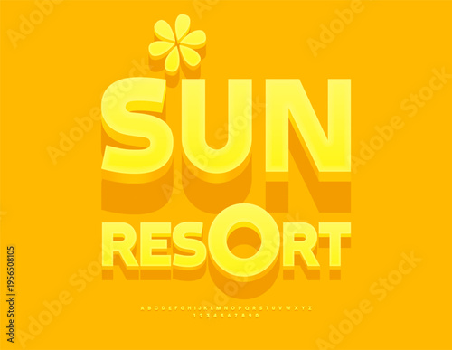 Vector Summer Offer Sun Resort. Artistic Yellow Font. Classic 3D Alphabet Letters and Numbers set.