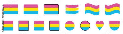 Pansexual Pride Flag Mega Icon Set Various Shapes and Symbols for LGBT Identity