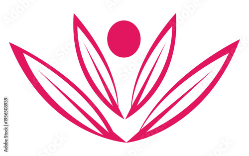 Abstract pink lotus flower logo with central circle representing human well being