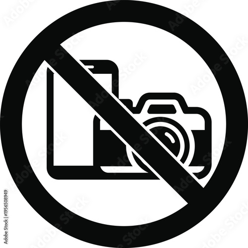 スマートフォン・カメラ使用禁止 撮影禁止マーク モノクロの禁止アイコン ベクター素材　No Smartphone No Camera Icon Monochrome Photography Prohibited Symbol Vector
