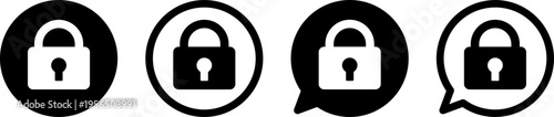 鍵マークのアイコンセット ロック・セキュリティ・プライバシーシンボル モノクロ ベクター素材 Lock Icon Set Security Privacy Symbol Monochrome Vector
