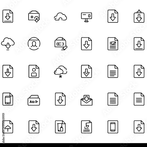Collection of 25 download and file icons in a grid layout