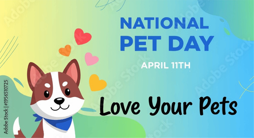 Corgi dog celebrating national pet day with hearts colorful background