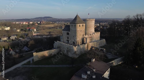 Drone flight aerial view over Castle in Będzin
