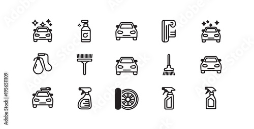 Car wash and cleaning equipment icons set vector auto service tools car care elements