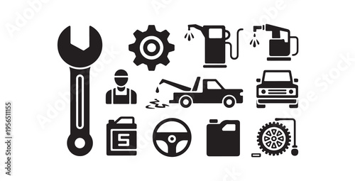 Car repair and maintenance tools icons set vector auto mechanic workshop elements