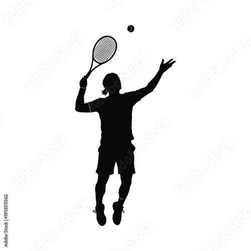 Silhouette of a tennis player in action, serving the ball on a sunny day, capturing athleticism and focus