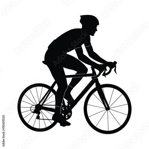 Silhouette of a cyclist riding a road bike, capturing motion and athleticism in a minimalist style