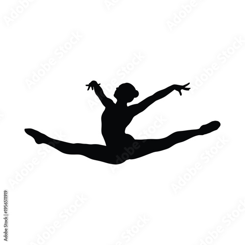 Silhouette of a ballet dancer in mid-jump, arms outstretched, legs split, embodying grace and athleticism