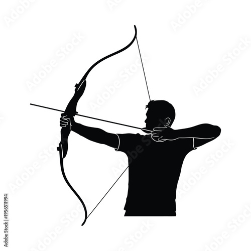Silhouette of a person aiming a bow and arrow, showcasing focus and precision in archery sport