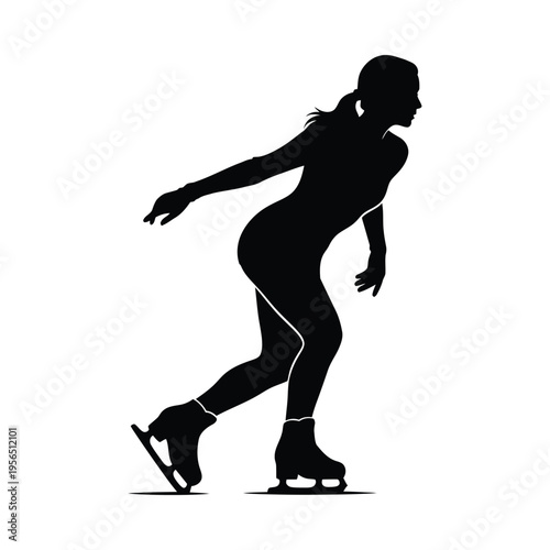 Silhouette of a female figure skater in mid-motion, showcasing grace and athleticism on ice
