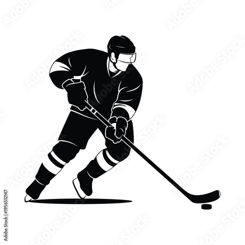 Dynamic hockey player in action, skating fiercely on ice with intense focus and determination