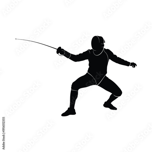 Silhouette of a fencer in action, lunging forward with a sword, dynamic sports illustration