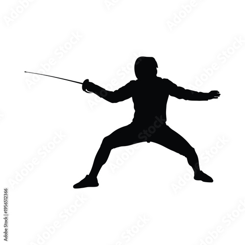 Silhouette of a fencer in action stance, poised and ready for a duel in a dynamic pose