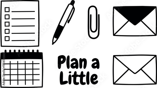 Plan a little vector style planning icons with pen notebook and envelopes