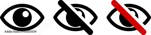 目のアイコンと非表示を示す斜線付き目のアイコン Eye and Hidden Eye with Slash Icon
