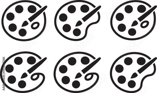 Artist palette and paintbrush icon variations showing different shapes for creative design projects