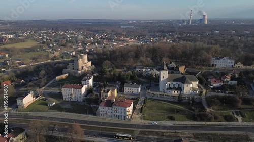 Będzin old city in Silesia, drone aerial view
