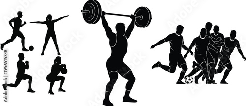 Silhouettes of athletes engaging in various sports activities