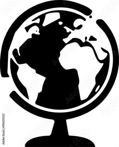 Globe icon with simplified continents on stand for global geography, education, and international awareness design content