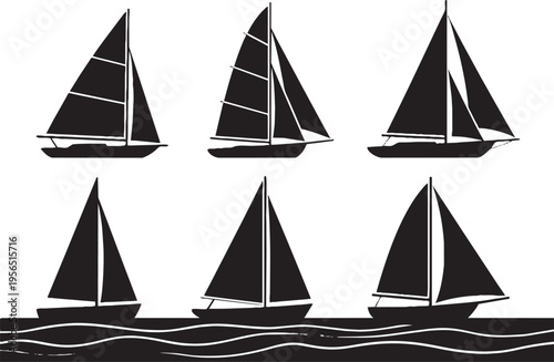 Sailboat silhouettes on water