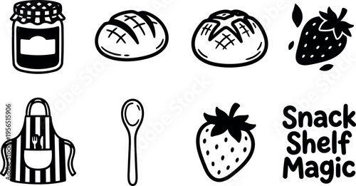 Snack jars breads berries backpack spoon and text snack shelf magic