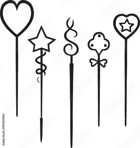 Set of black simple cake toppers for decoration vector illustration graphic design elements