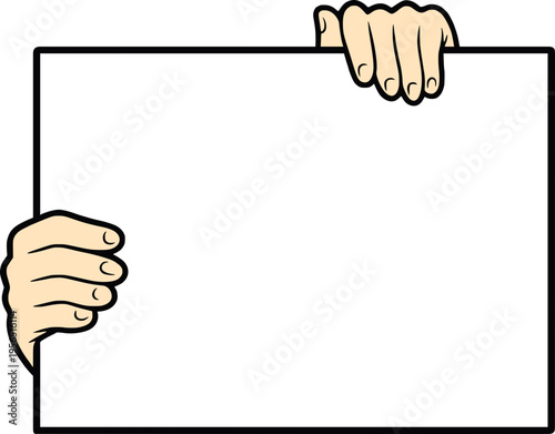 Cartoon hands holding blank sign