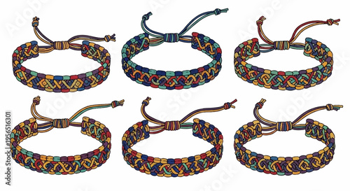 Set of colorful woven cord bracelets with tassel ties fashion jewelry accessories