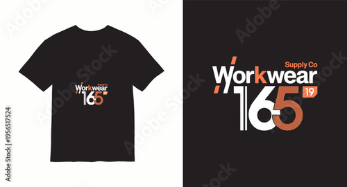 Industrial workwear supply company 165 typography t-shirt design with bold numbers and distressed mechanical aesthetic