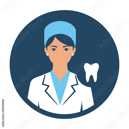 Dentist woman doctor healthcare professional with tooth icon