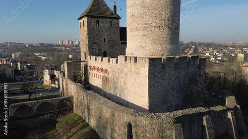 Drone flight aerial view over Castle in Będzin