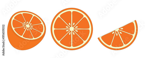 Orange Slices Set Isolated on White Background Fresh Citrus Fruit Cut Pieces Flat Illustration