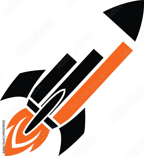 Rocket ship launching into space with fiery exhaust for business growth