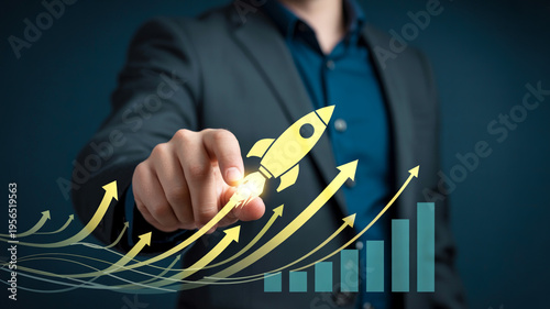 Business Growth Strategy Concept With Rocket Launch And Financial Success Graph