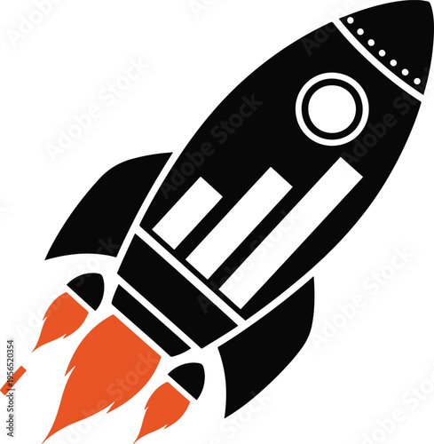 Rocket launch with bar chart representing fast business growth and startup acceleration