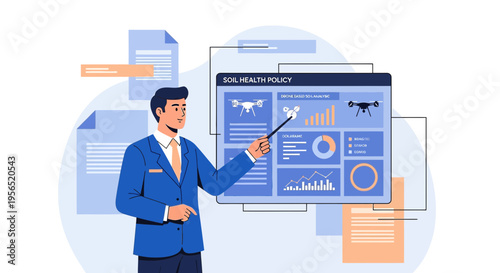 Visual presentation of soil health policy analysis and data insights using drone imagery for