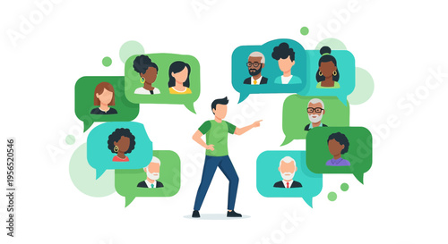 Visual representation of communication and diversity emphasizing leadership and interpersonal