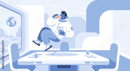 Weightless lunch in orbit: An astronaut's meal with a view of Earth from space