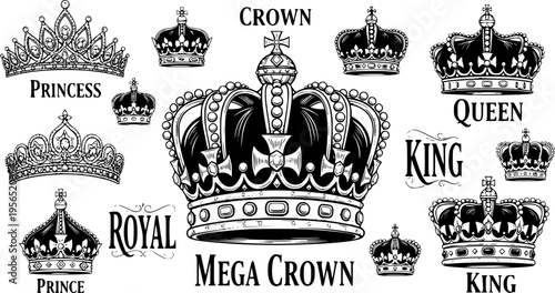 Royal Titles Princess Queen King Prince Luxury Mega Crown Typography Collection Keywords crown, royal, king