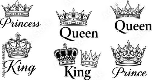Royal Titles Princess Queen King Prince Luxury Mega Crown Typography Collection Keywords crown, royal, king